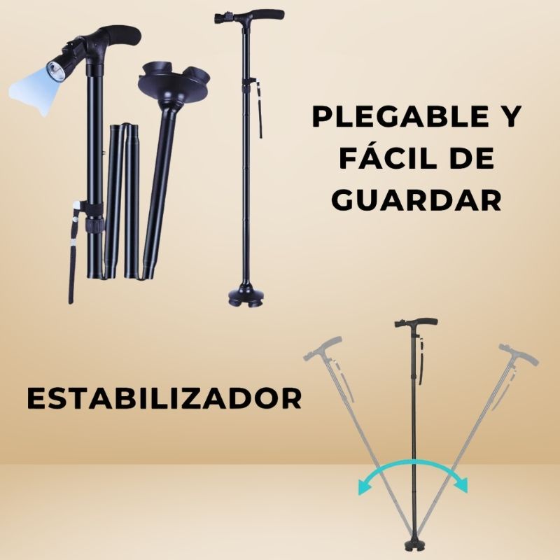 Bastón Plegable con Linterna LED – Ajustable, Ergonómico, y Ligero